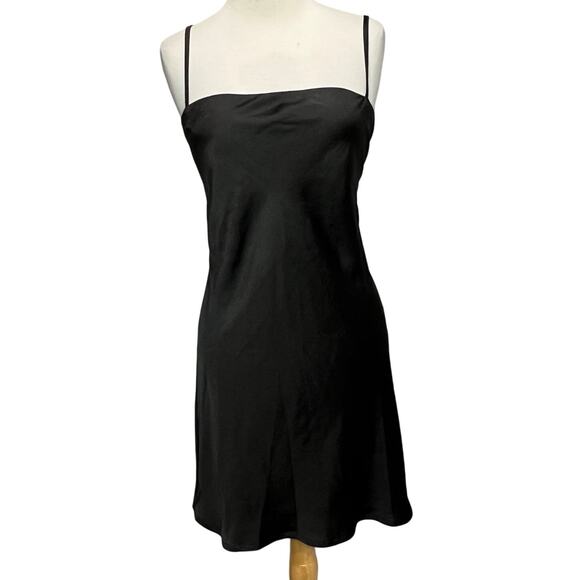 Princess Polly Mini Dress Womens 8 Black Silky Lace Up Back Night Out Flirty - Picture 2 of 15